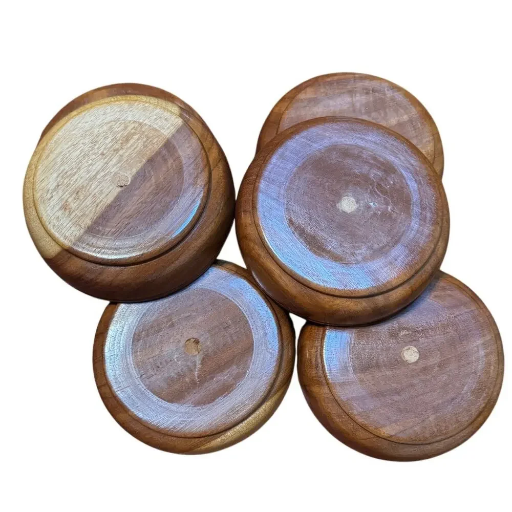 Vintage Solid Wood Salad Bowls Set of 6 MCM Heavy Dense Walnut Grain 4 1/2